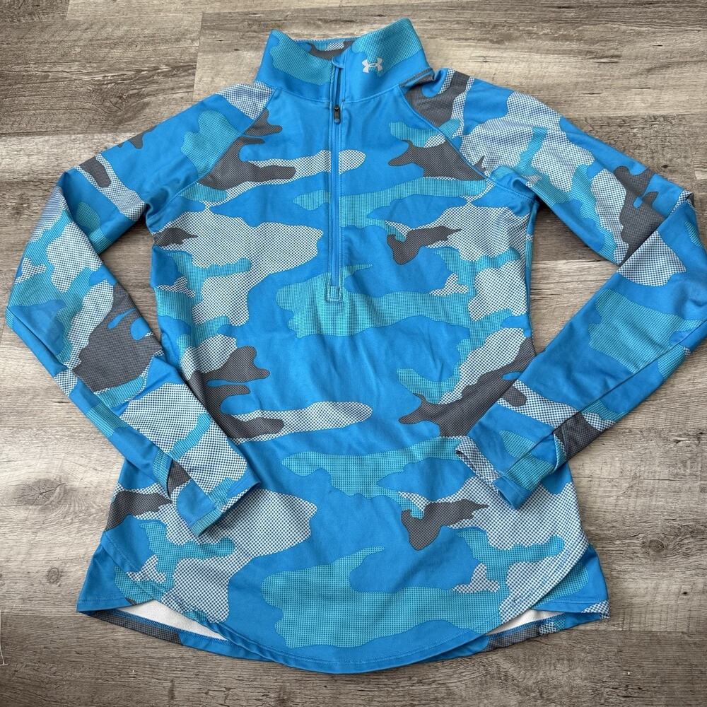 Under Armour ColdGear Womens Sz Medium 1/4 Zip Pullover Blue Camo Active Top